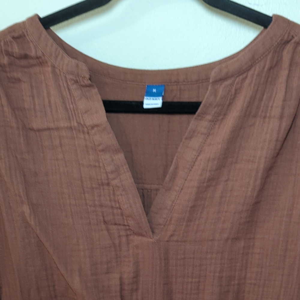 Old Navy Long-Sleeve Poet Mini Swing Dress Brown 100% Cotton Women's Size Medium - Picture 3 of 7